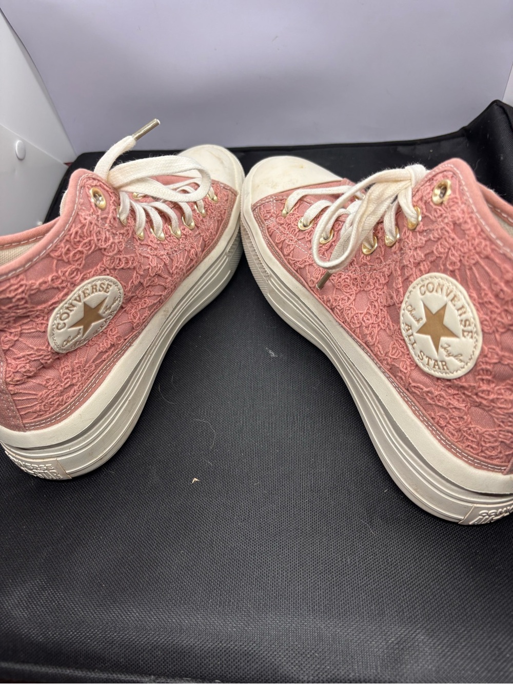 Converse Women's Pink Lace High-Top Sneakers - Picture 4 of 5